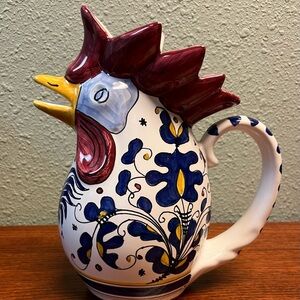 Vintage Deruta Italy Hand Painted Ceramic Rooster Pitcher 8”